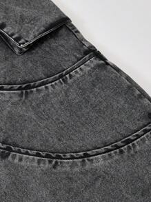 SHEIN EZwear Women's Spring/Summer Cargo Streetwear Going Out Washed Black Pants - Black - View 4