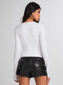 SHEIN BAE Women's Solid Color Lace Patchwork Long Sleeve Casual Slim Fit T-Shirt