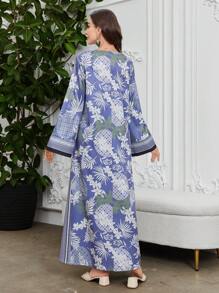 Al Najma 2025 Spring & Summer New Vintage Fashion Retro Print Patchwork Loose Long Dress, Kaftan & Jalabiya - Multicolor - View 2