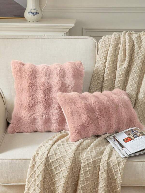 1pc Faux Rabbit Fur Plush Cushion Cover, Solid Color Soft Pillow Case, Suitable For Living Room Sofa, Bedroom Headboard, Autumn/Winter
