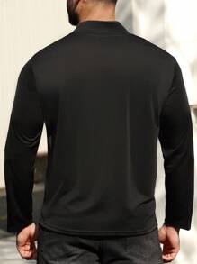 Manfinity Homme 加大码男士休闲字母印花黑色长袖T恤，秋季款 - 黑色 - 查看 2