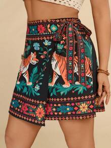 Travachic Falda holgada de cintura alta con estampado tropical, vestimenta casual de playa para mujer de talla grande