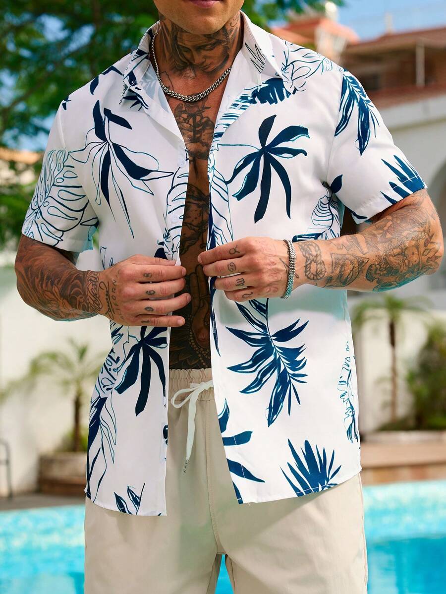 Manfinity RSRT Camisa Casual Masculina com Estampa Floral para Férias - Multicolorido - Visão 1