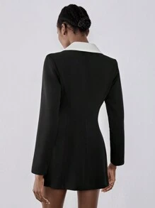 Chiquease 蝴蝶结装饰黑色西装外套，黑白拼布西装外套 - 黑色 - 查看 2