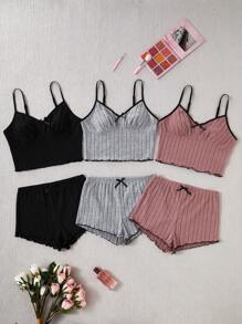 SHEIN Women's Bow Decor Spaghetti Strap Cami Top & Shorts Casual 2 Pieces Set Outfit - Multicolor - View 6