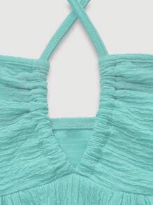 SHEIN Unity 领口荷叶边下摆连衣裙，纯色休闲简约优雅连衣裙，适合日常穿着 - 薄荷綠 - 查看 3