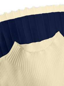 Calvaya New Autumn/Winter Retro Minimalist Splice Fitted Slim Knitted Sweater Dress For Women