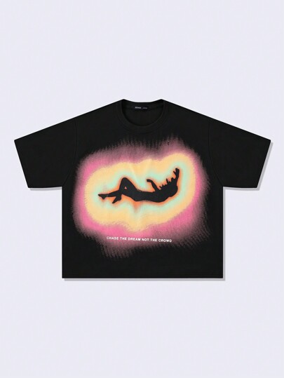 Street Life Men's Loose Raglan Crop Top Slogan Graphic Print T-Shirt