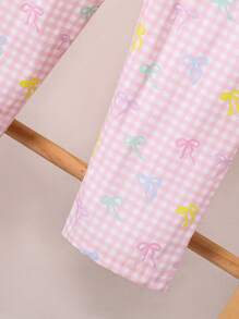 Young Girl' Classic Plaid Bow Ribbon Print Long Sleeve Top And Pants 2pcs Sets, Casual Comfortable Home Wear,Summer Travel - Multicolor - View 4