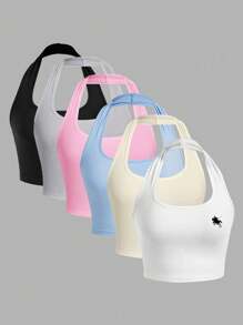 SHEIN Essnce 6 件装休闲简约挂脖背心，多色，适合夏季