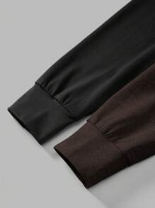 Slaydiva Herbst Lässig einfacher Kapuzenjacken schwarzer und grauer Mantel und schlanke, farblich abgestimmte Hosen Damen Zweiteiler-H