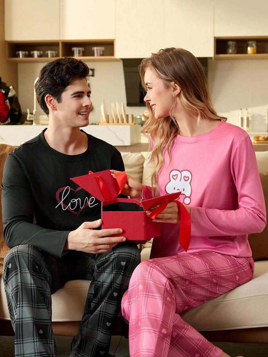 CoupledUp Casual Fashion Comfortable Men's Valentine's Day Gift Pajama Set, Gift For Boyfriend - Black - View 1