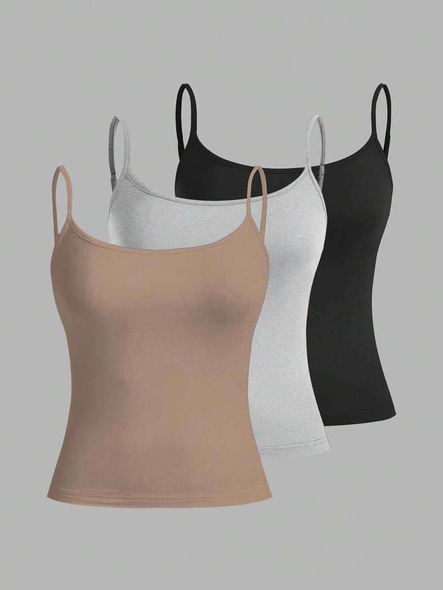 SHEIN EZwear 3 件套女式无袖短款上衣，性感紧身，适合夏季 - 彩色 - 查看 1
