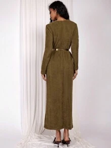 COSMINA 女式前扣长袖休闲长裙 - 棕色 - 查看 2