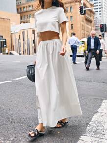 Breezaya 女士休闲纯色长裙 - 白色 - 查看 7