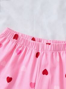 4pcs Girls Casual Heart & Peach Print Short Sleeve T-Shirt & Pants Sets, Homewear For Spring & Summer - Multicolor - View 6
