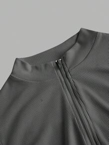 SHEIN EZwear 2 件套女士拉链高领紧身衣套装，休闲长袖紧身衣 - 彩色 - 查看 4