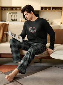 CoupledUp Casual Fashion Comfortable Men's Valentine's Day Gift Pajama Set, Gift For Boyfriend - Black - View 6