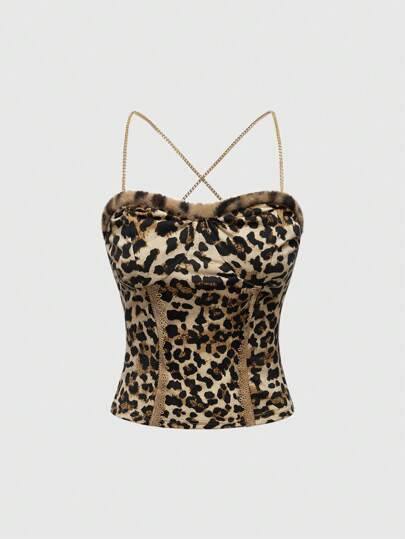 Grunge Punk Women's Punk Leopard Print Distressed Tank Top