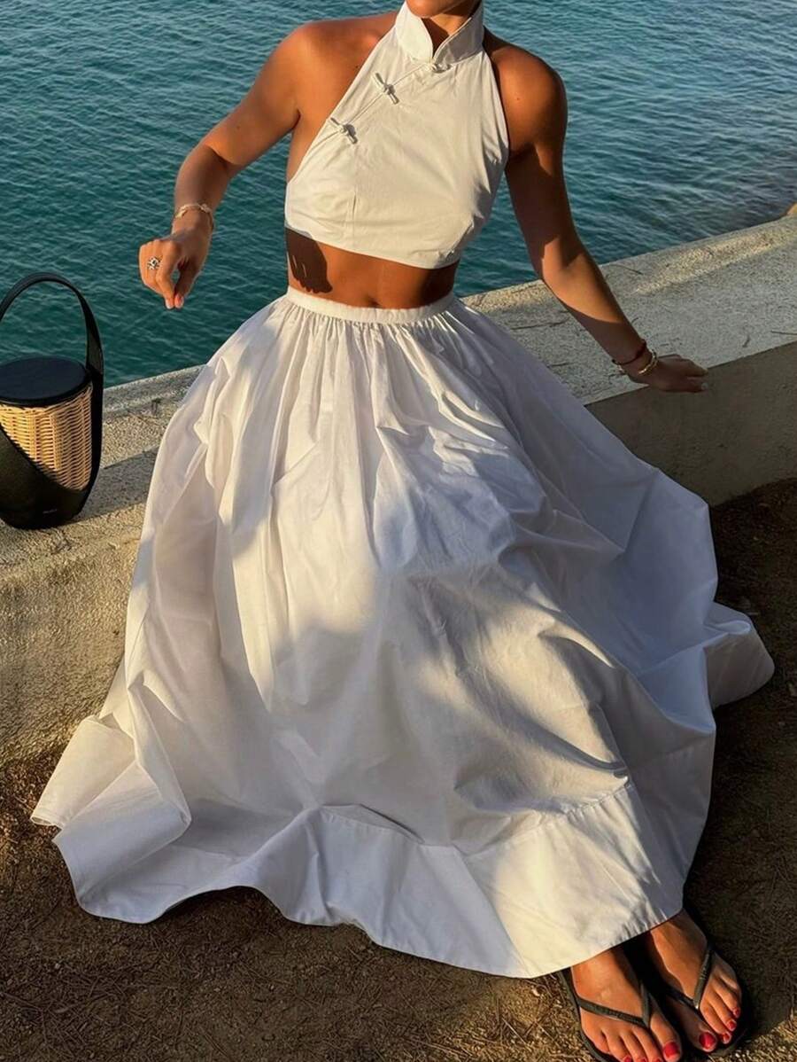 Breezaya 女士休闲纯色长裙 - 白色 - 查看 1