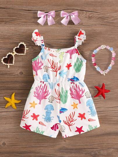 Travachic KIDS Baby Girl Casual Knitted Stretch Cute Cartoon Pattern Romper, Suitable For Summer