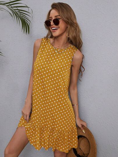 SHEIN LUNE A-Line Colorblock Short Sleeve Mini Dress,Polka Dot Dress,Sun Dress