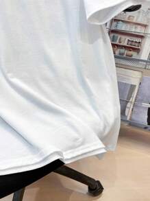 SHEIN Teen Boys' Casual Loose Fit Comfortable Versatile Graffiti, Letter & Heart Graphic Short Sleeve T-Shirt - White - View 6