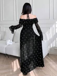 Modelyn Abito da donna elegante con spalle scoperte, fiocco e decorazioni di strass