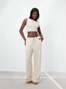 TRNVIE Asymmetric Pleated Top & Low Waist Pants