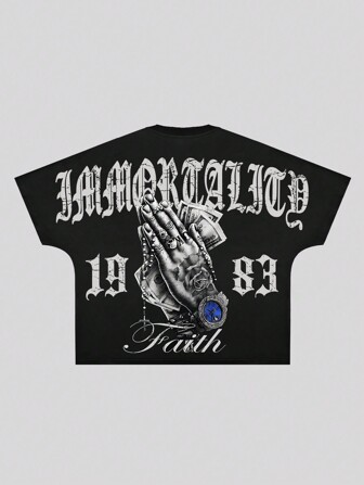 Street Life Herren locker geschnittenes Crop Top mit Buchstaben Muster, Rundhals Kurzarm Lässig T-Shirt