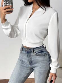 SHEIN EZwear LentekledingSolide rits-crop bomberjack