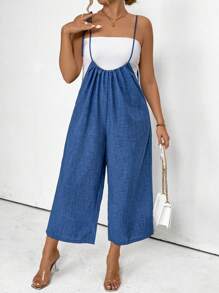 SHEIN Clasi Mono de talla grande con tirantes para mujer, enterizo de tipo mono - Azul - Ver 8