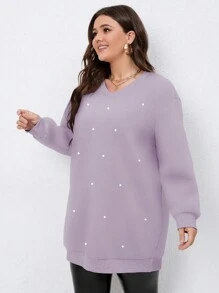 Plus Size Minimalist Polka Dot Print Sweatshirt, Casual Daily Wear Pullover Fall - Purple - View 4
