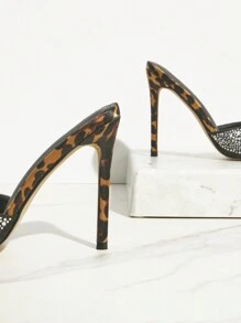 SHUZIA Women Charming Leopard Printed Rhinestone Detailed High Heeled Sandals - Multicolor - View 5