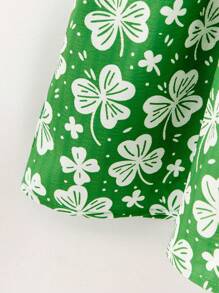 THE HAPPY LOOK Young Girls Vacation Casual Lucky Clover Print Puff Sleeve Dress