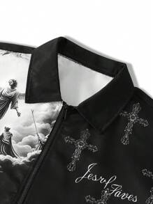 Manfinity EMRG Set de 2 piezas de top de manga corta con cremallera delantera y estampado minimalista, y pantalones cortos para hombres - Multicolor - Ver 3