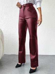 EURMUSE High Waist PU Leather Flare Leg Pants - Purple - View 3