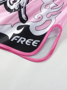 ROMWE MEN Street Life Teen Boy Letter Print Elastic Waist Loose Casual Shorts - Pink - View 6