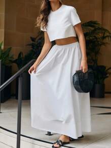 Breezaya 女士休闲纯色长裙 - 白色 - 查看 4