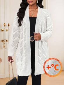 SHEIN Lady Women Textured Pattern Knit Cardigan - Beige - View 1