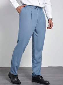 Manfinity Mode Plus Size Men Casual Solid Color Formal Pants, Commuter Wear - Baby Blue - View 1