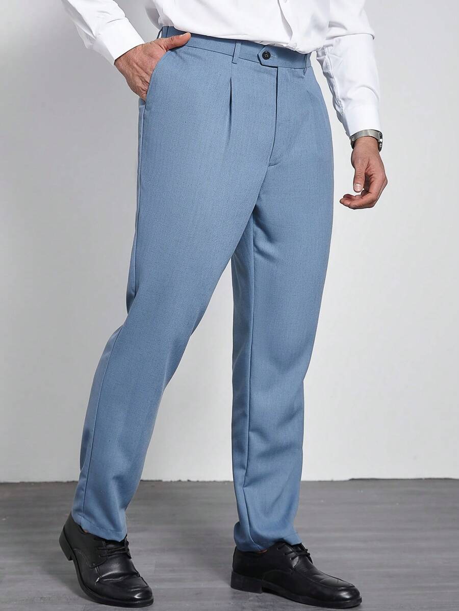 Manfinity Mode Plus Size Men Casual Solid Color Formal Pants, Commuter Wear - Baby Blue - View 1