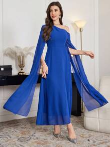 Modelyn Đầm midi tay loe một bên vai thanh lịch, phong cách cao cấp - Màu xanh lam - Xem 6
