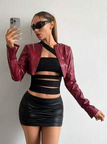 EgrlEra Chaqueta corta de manga larga con estampado de piel de animal en color rojo "Anchora" para mujer