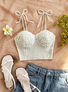 Soleia 女士简约休闲吊带针织上衣，适合日常穿着，也适合春夏季节、海滩度假、西部音乐节、波西米亚风假日以及秋冬季外出穿着。 - 白色 - 查看 5