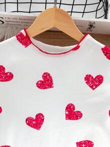 Tween Girl 紧身亮片印花效果心形羊腿袖连衣裙 - 彩色 - 查看 3