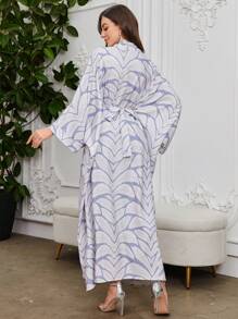 Al Najma 2025 春夏新款时尚印花宽松束腰修身土耳其长裙 - 白色 - 查看 2