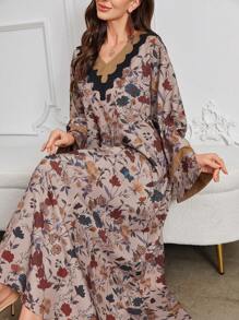 Al Najma Frühlings Loose Fit langärmelige türkisch bedruckte Abaya, schlankmachend