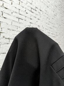 SHEIN Essnce 大码女装春夏商务休闲女装工作装复古女装约会夜女装大学生新款时尚办公室休闲优雅通勤设计前中拉链紧身打底裤正式黑裤 - 黑色 - 查看 7