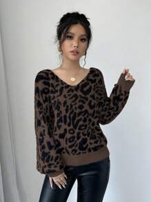 Chiquease Leopard Print Casual & Fashionable Pullover Sweater, Daily Wear Knit Pullover Fall Winter Sweater - Multicolor - View 4